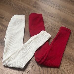 No Boundaries Red and White Cable Knit Leggings